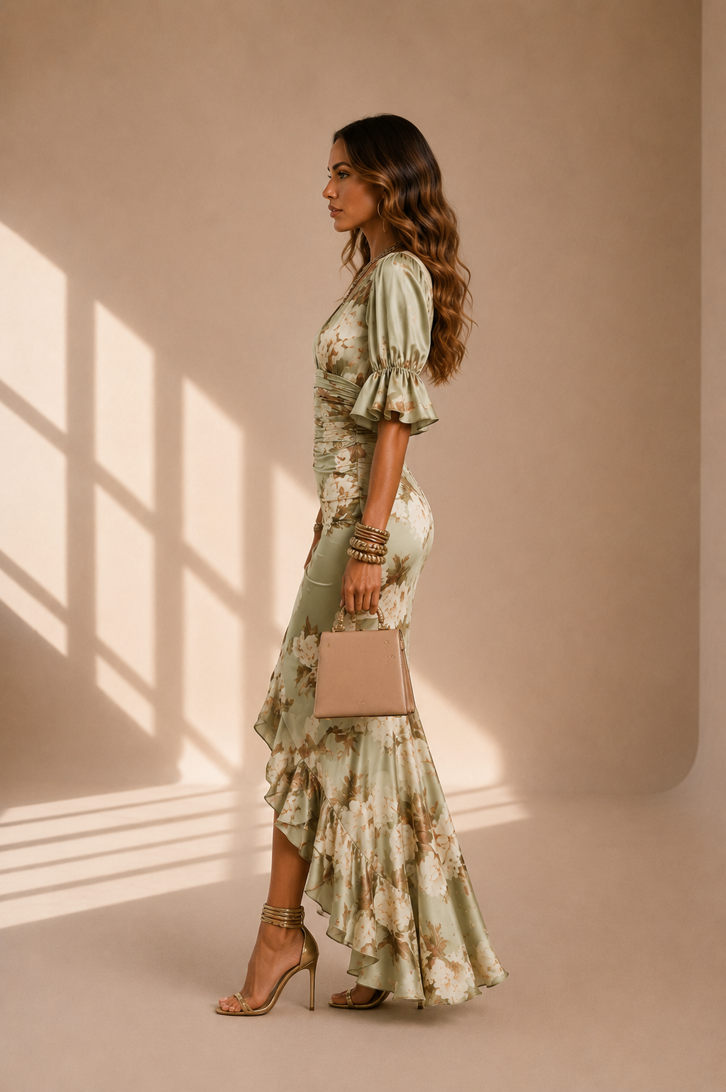 Lucía | Vestido largo asimétrico de satén con estampado floral Position 4