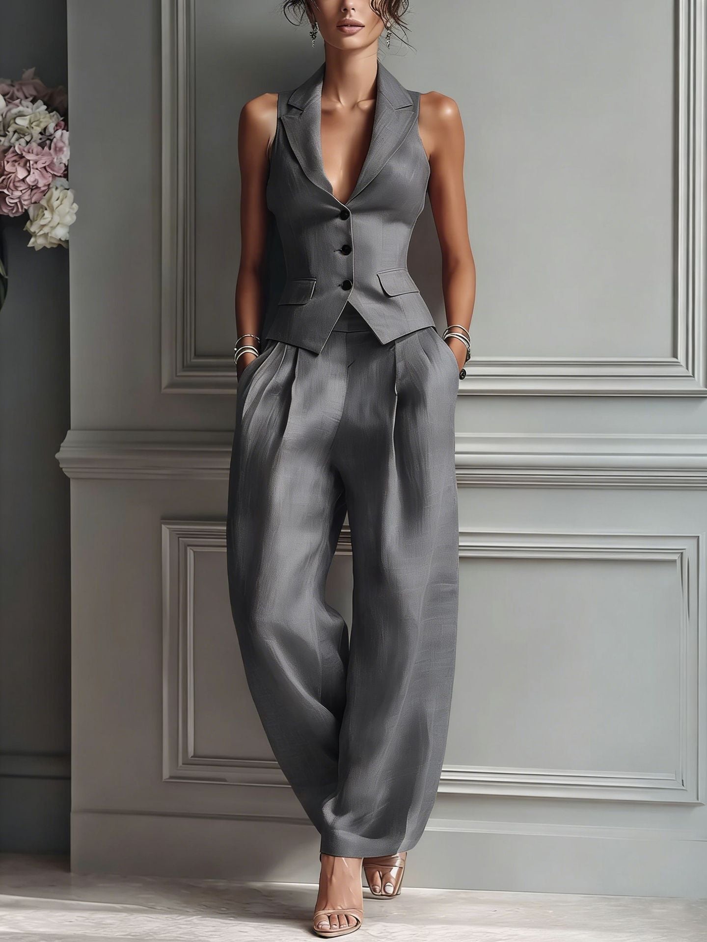 Conjunto de dos piezas para mujer con cuello en V y botones Position 3