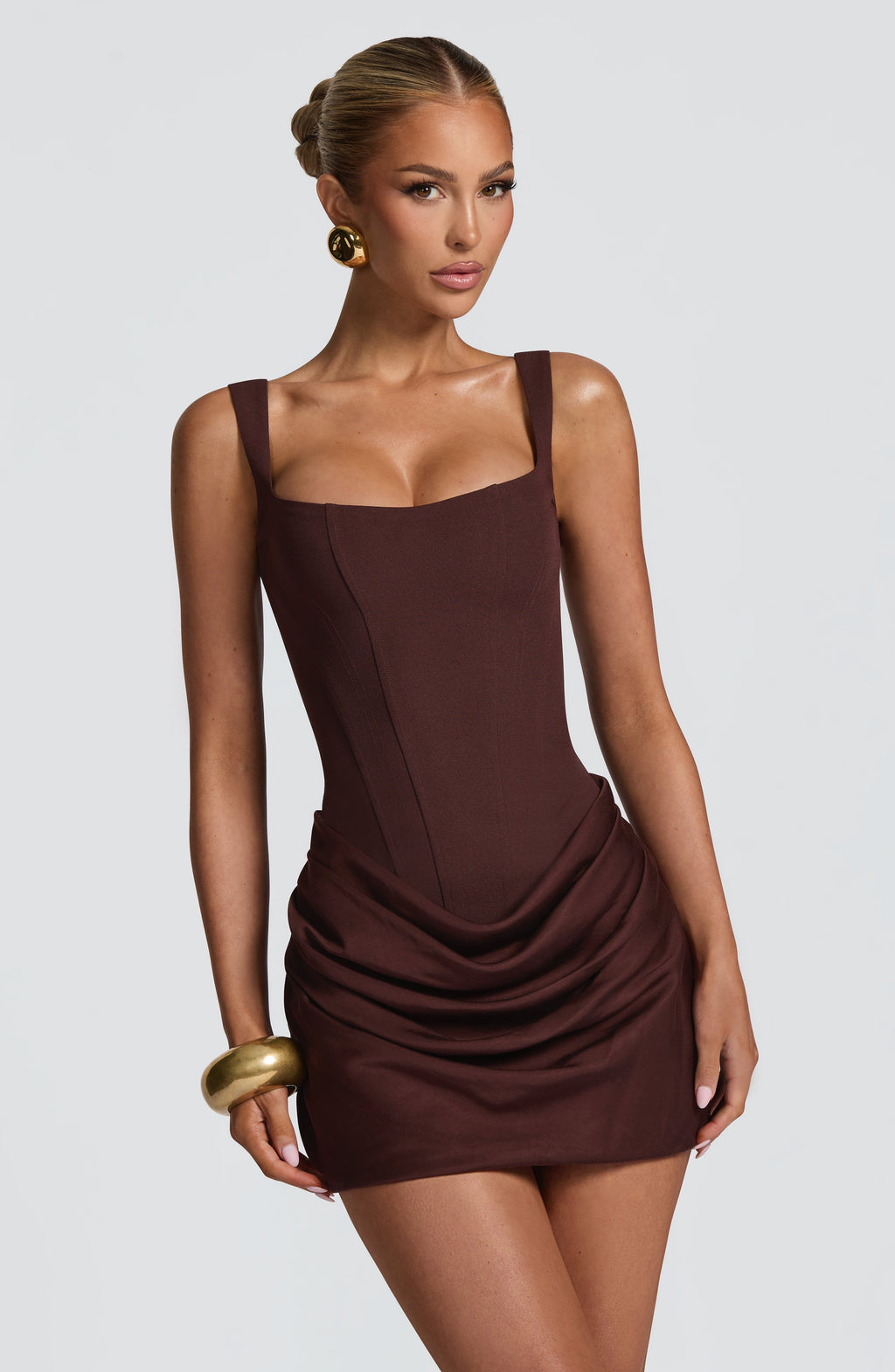 Regina™ - Vestido Mini en Crêpe y Lyocell Marrón Ciruela Position 4