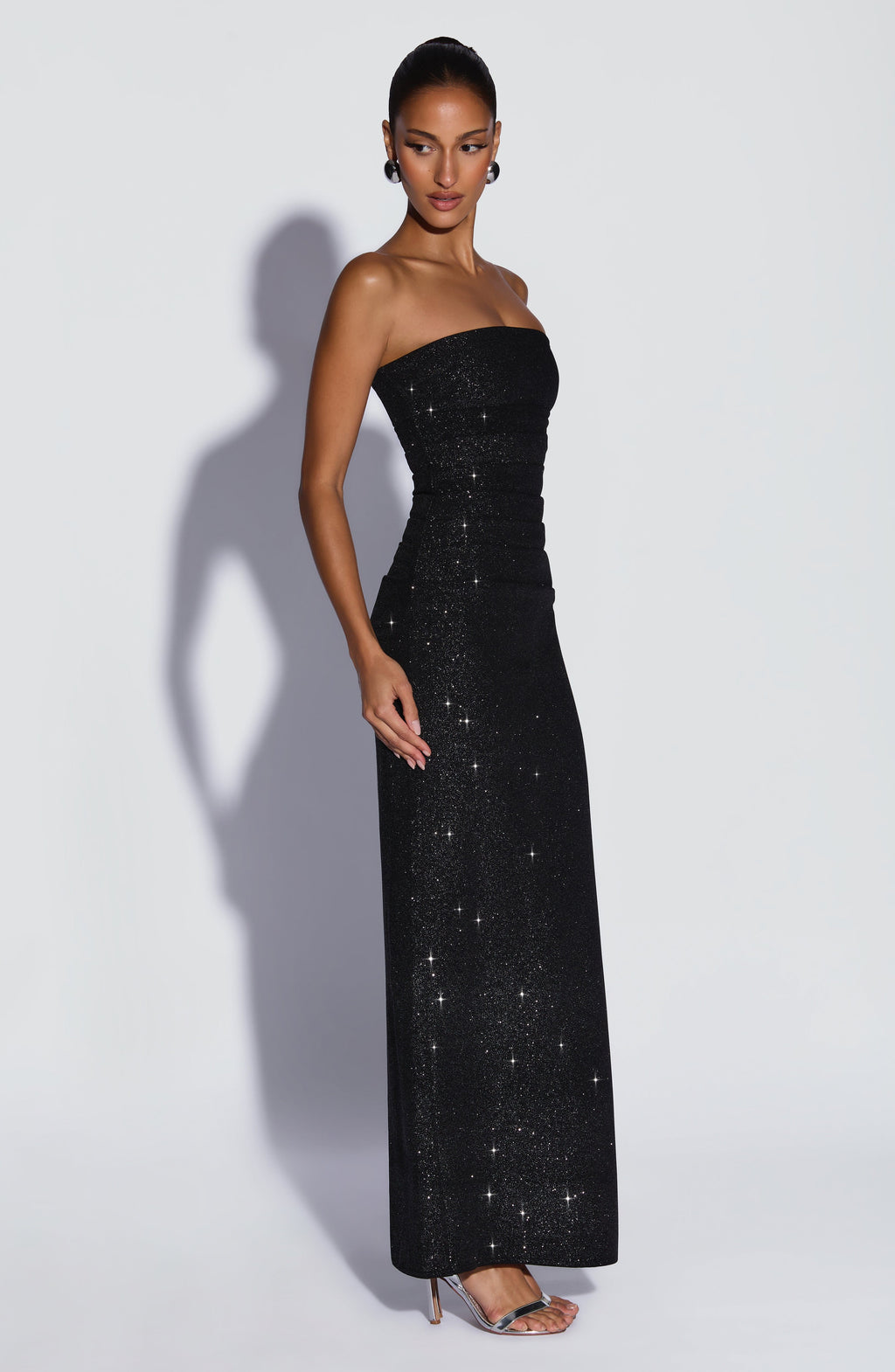 Valentina™ - Vestido de Gala en Crêpe Negro Brillo Couture Position 6