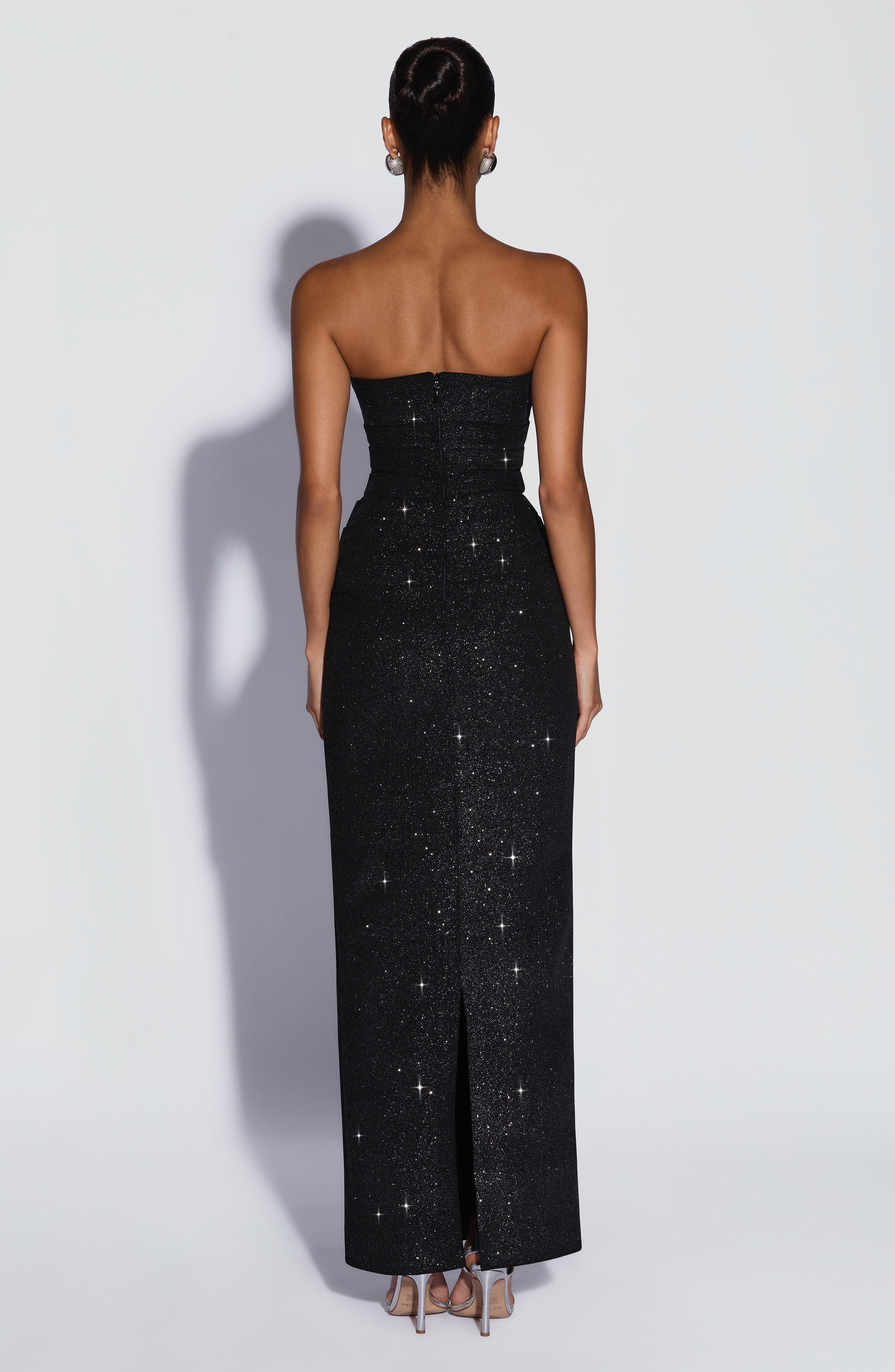 Valentina™ - Vestido de Gala en Crêpe Negro Brillo Couture Position 2