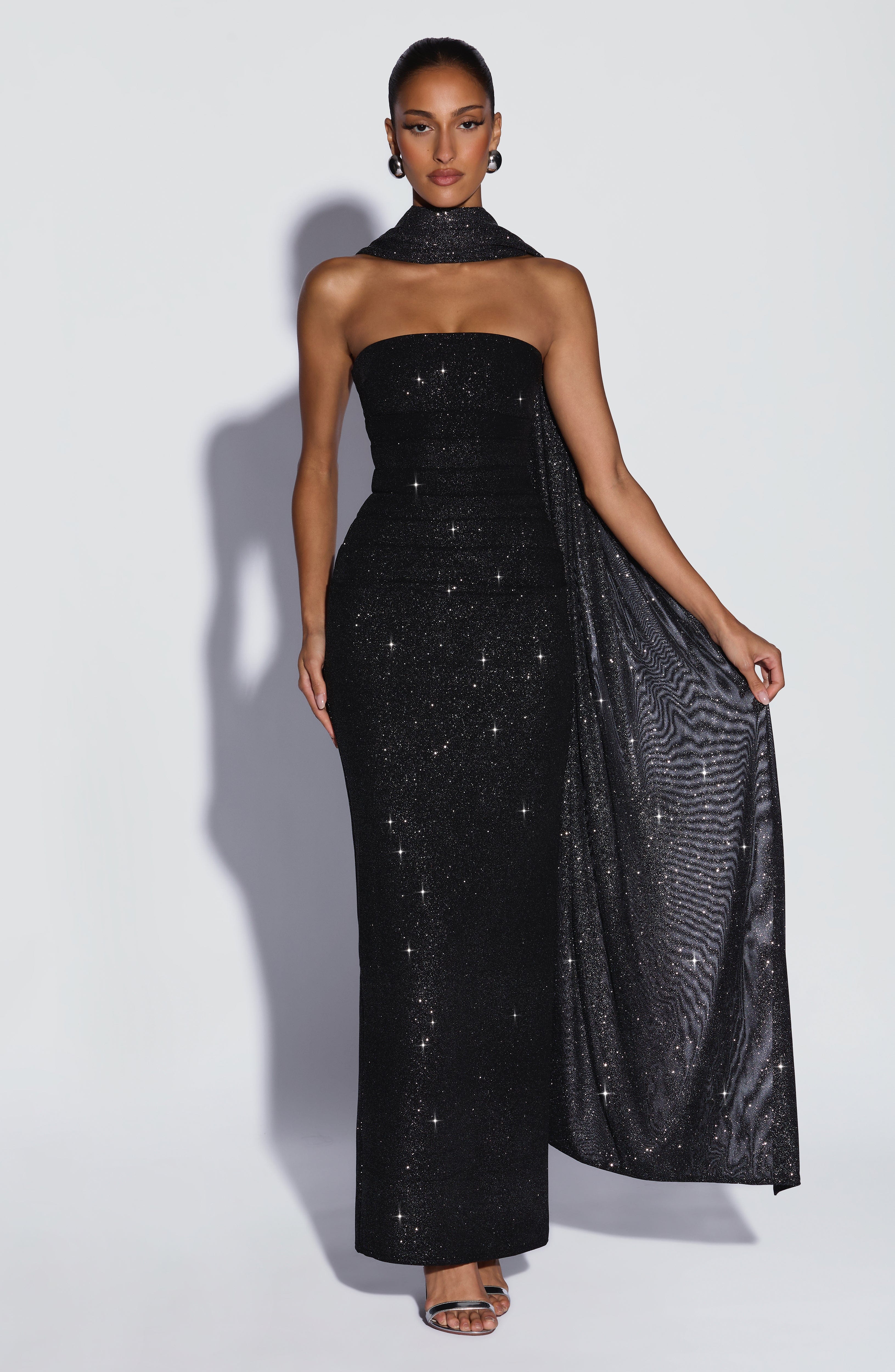 Valentina™ - Vestido de Gala en Crêpe Negro Brillo Couture Position 3