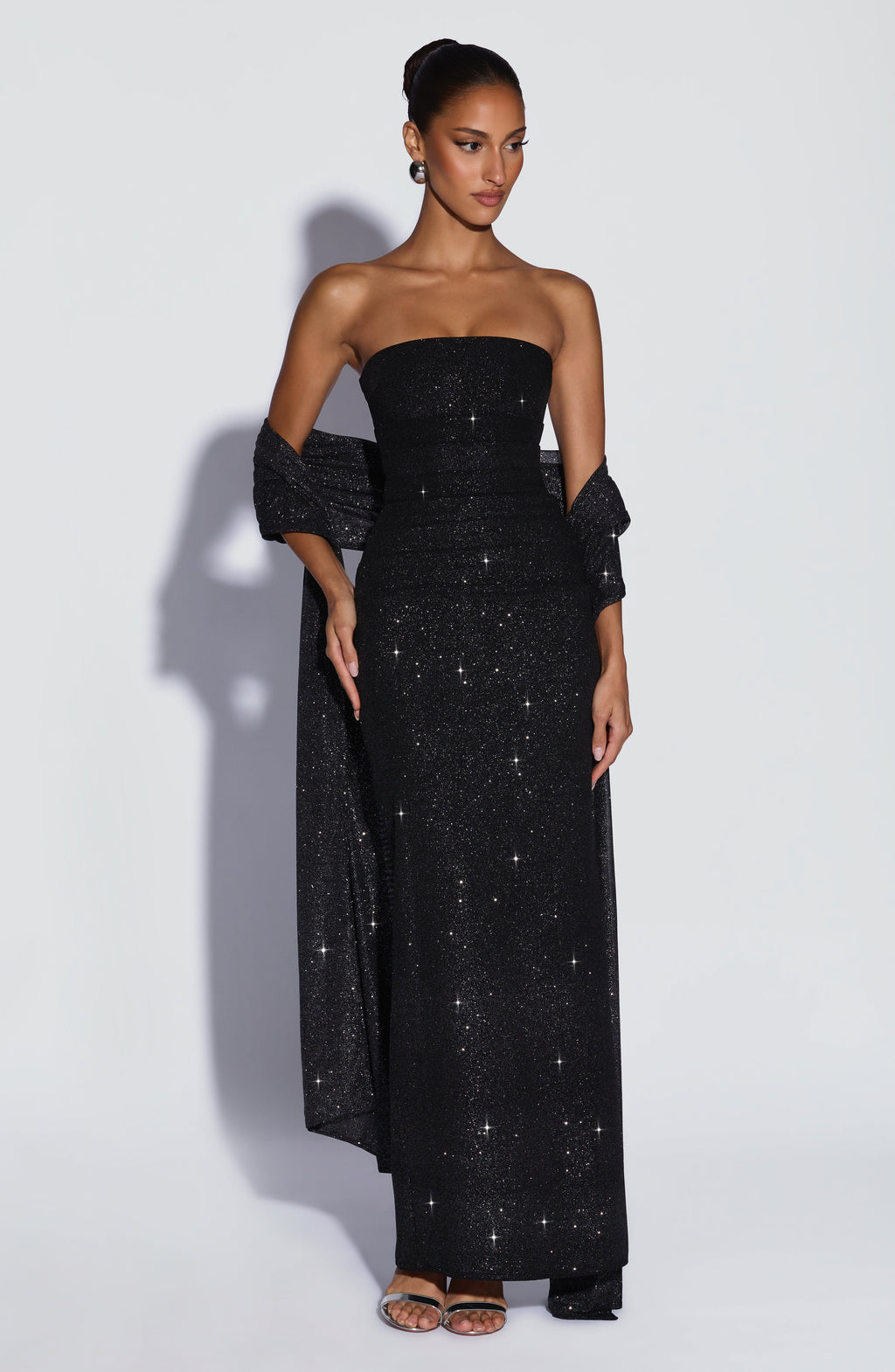 Valentina™ - Vestido de Gala en Crêpe Negro Brillo Couture Position 7