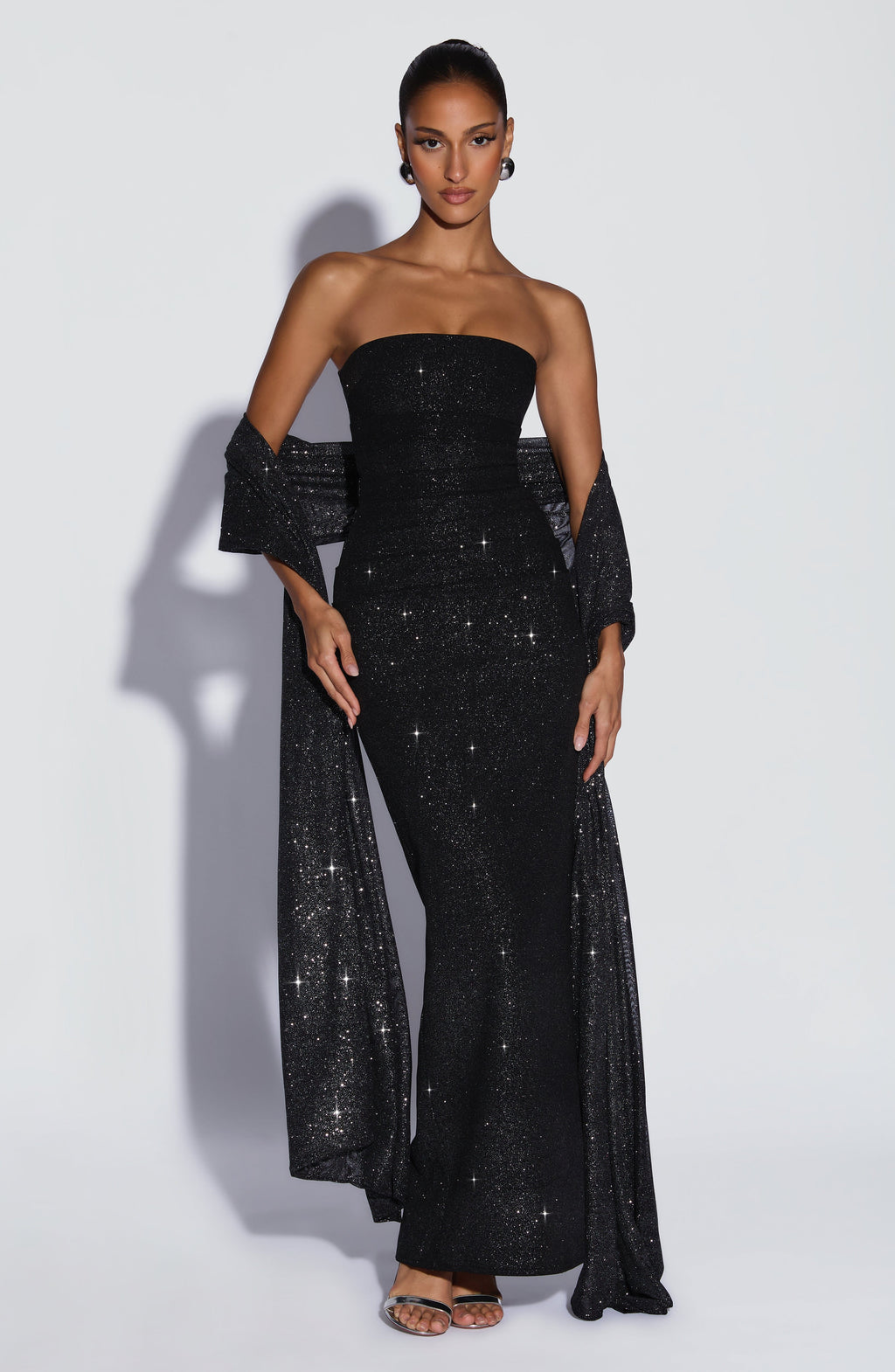 Valentina™ - Vestido de Gala en Crêpe Negro Brillo Couture Position 4
