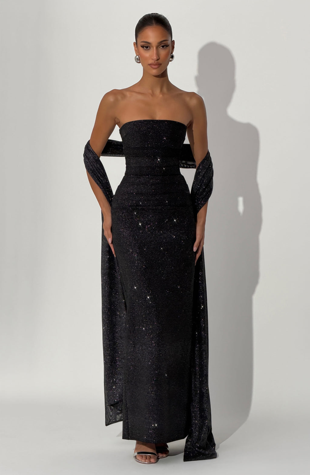 Valentina™ - Vestido de Gala en Crêpe Negro Brillo Couture Position 8