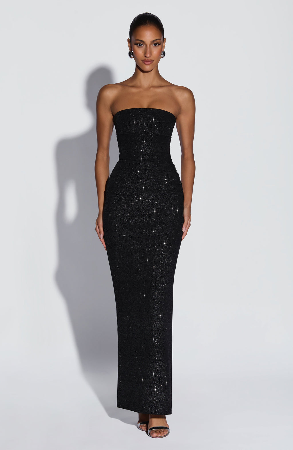Valentina™ - Vestido de Gala en Crêpe Negro Brillo Couture Position 1
