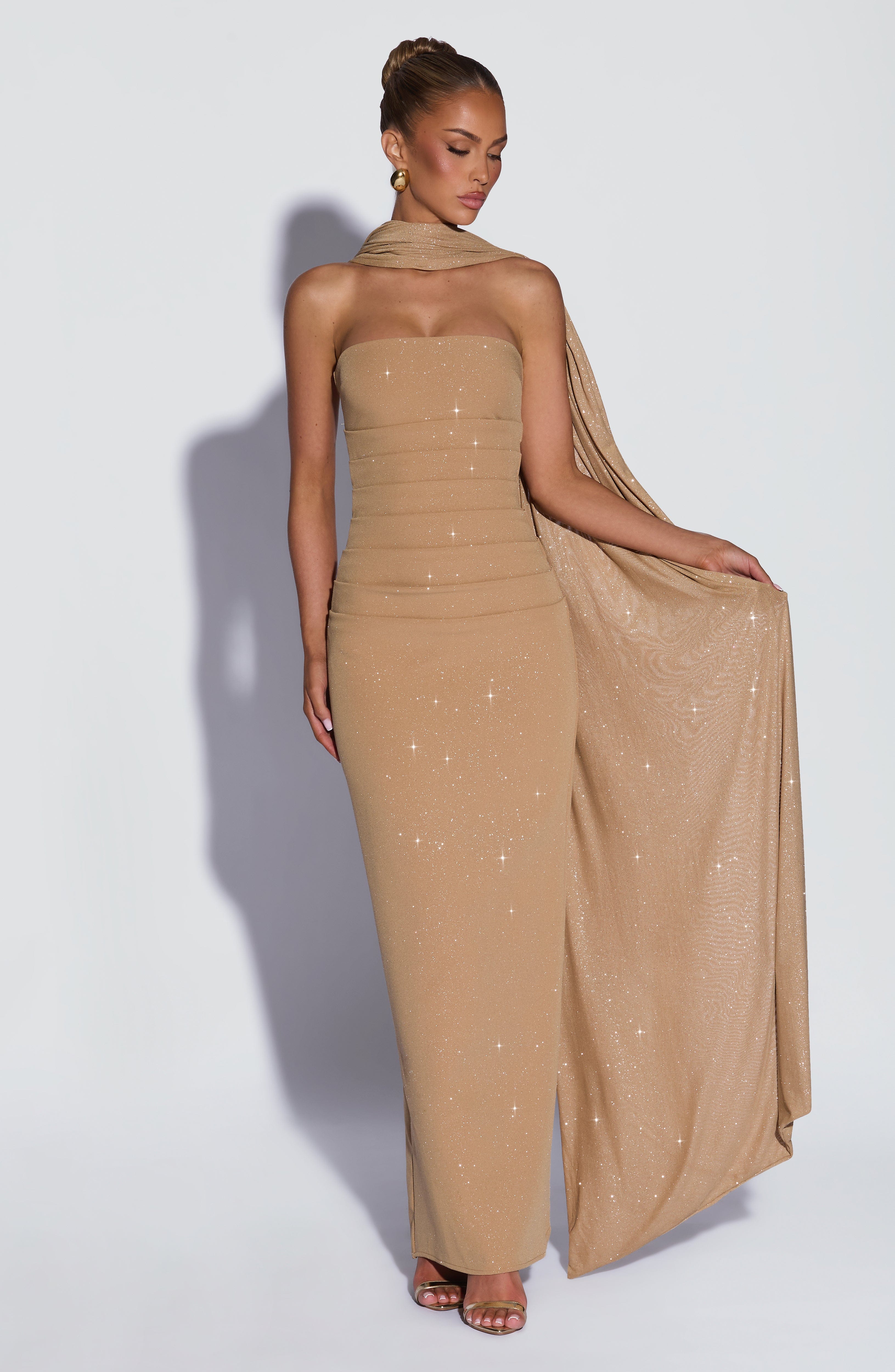 Isabella™ - Vestido de Gala en Crêpe Oro Luminoso Position 3