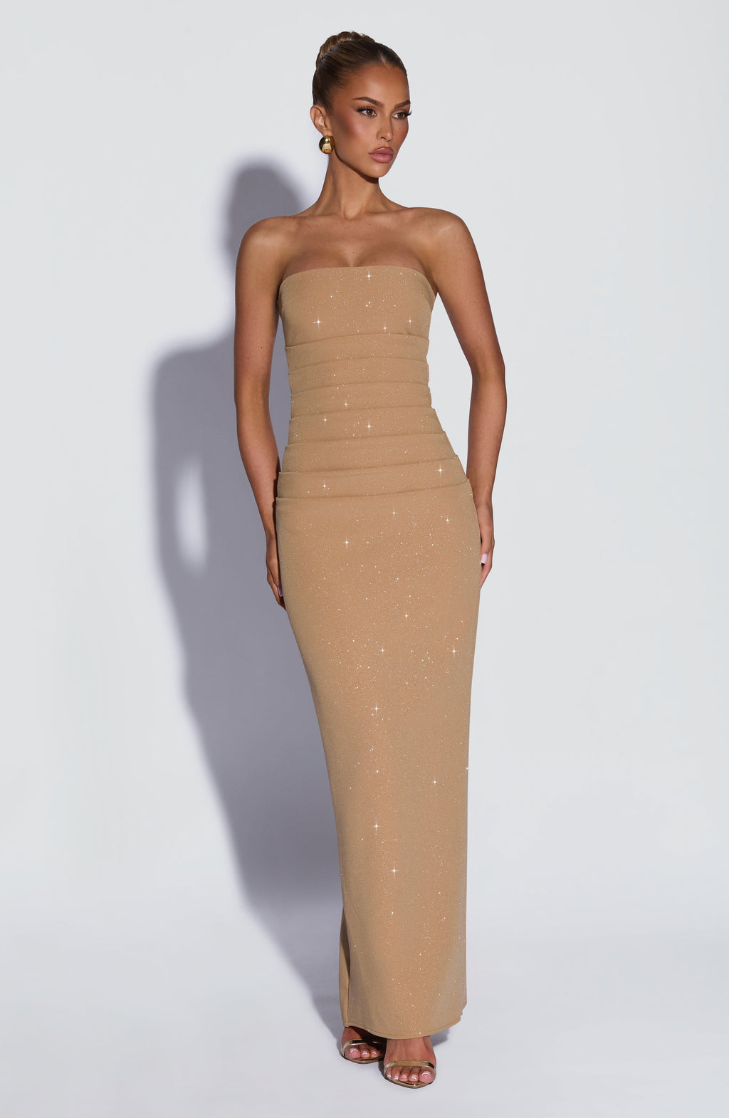 Isabella™ - Vestido de Gala en Crêpe Oro Luminoso Position 1