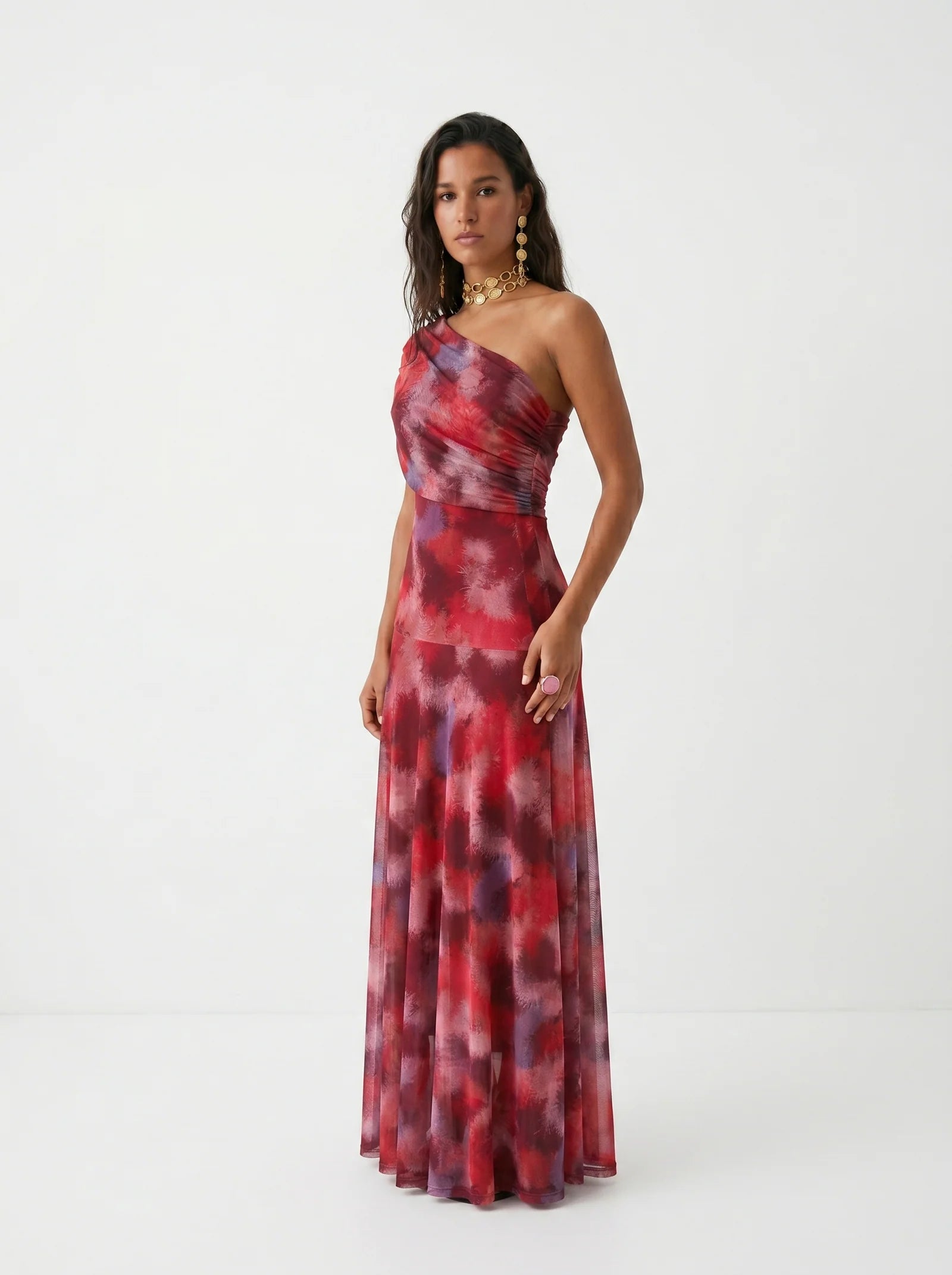 VESTIDO LARGO HOMBRO CAÍDO ACUARELA