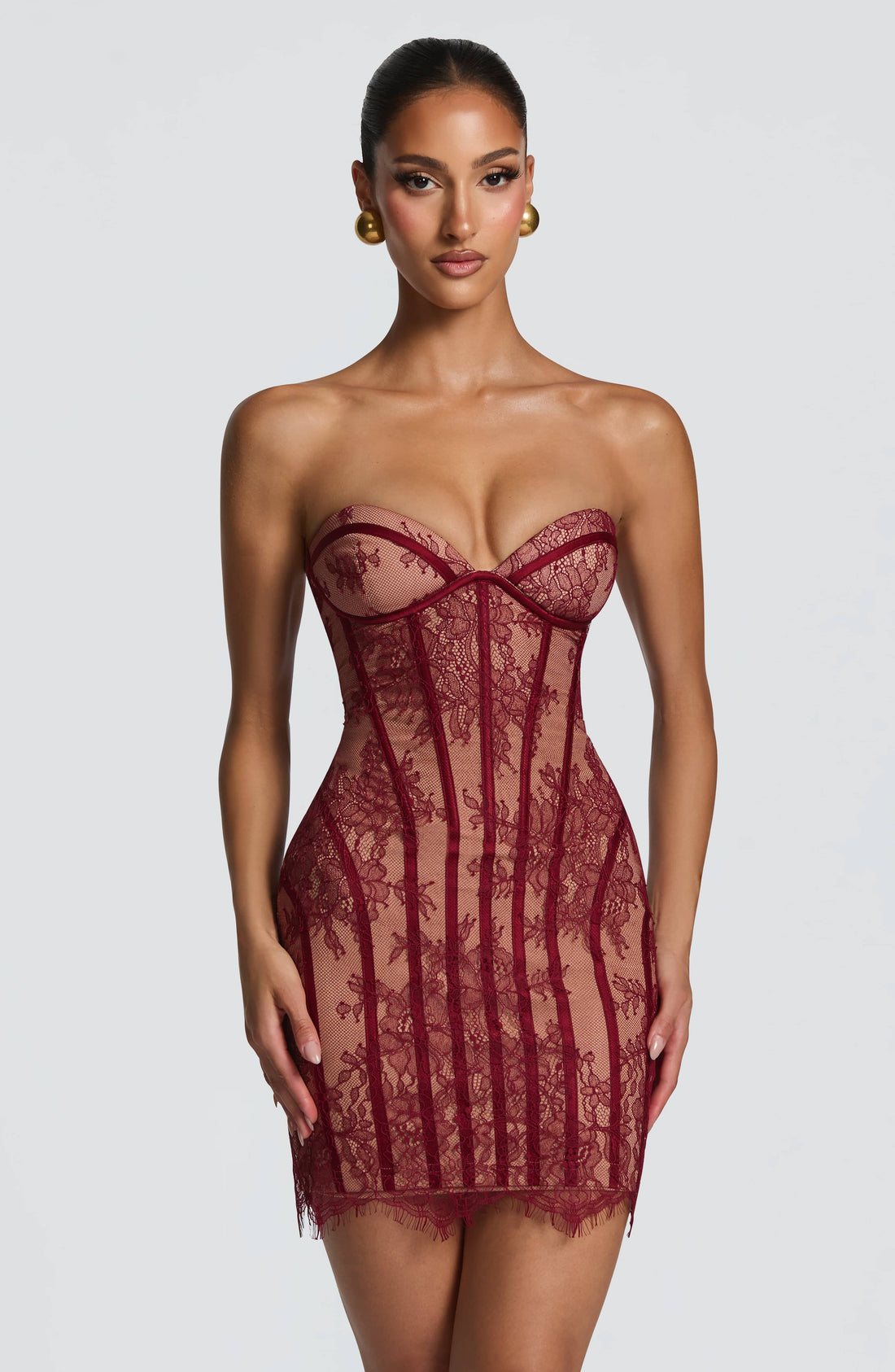 Sian™ - Vestido Mini en Encaje Floral Burgundy Position 1