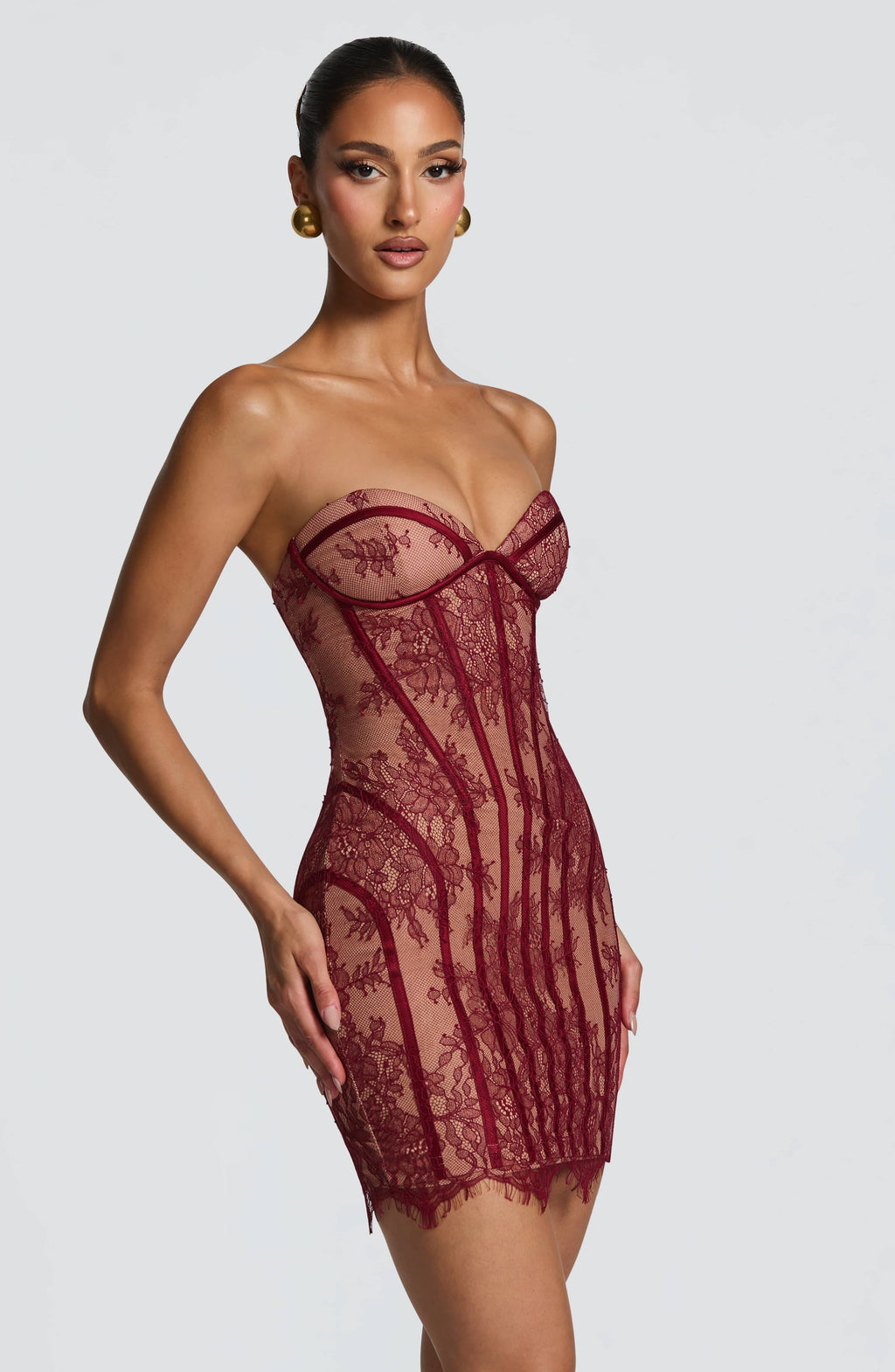 Sian™ - Vestido Mini en Encaje Floral Burgundy Position 3