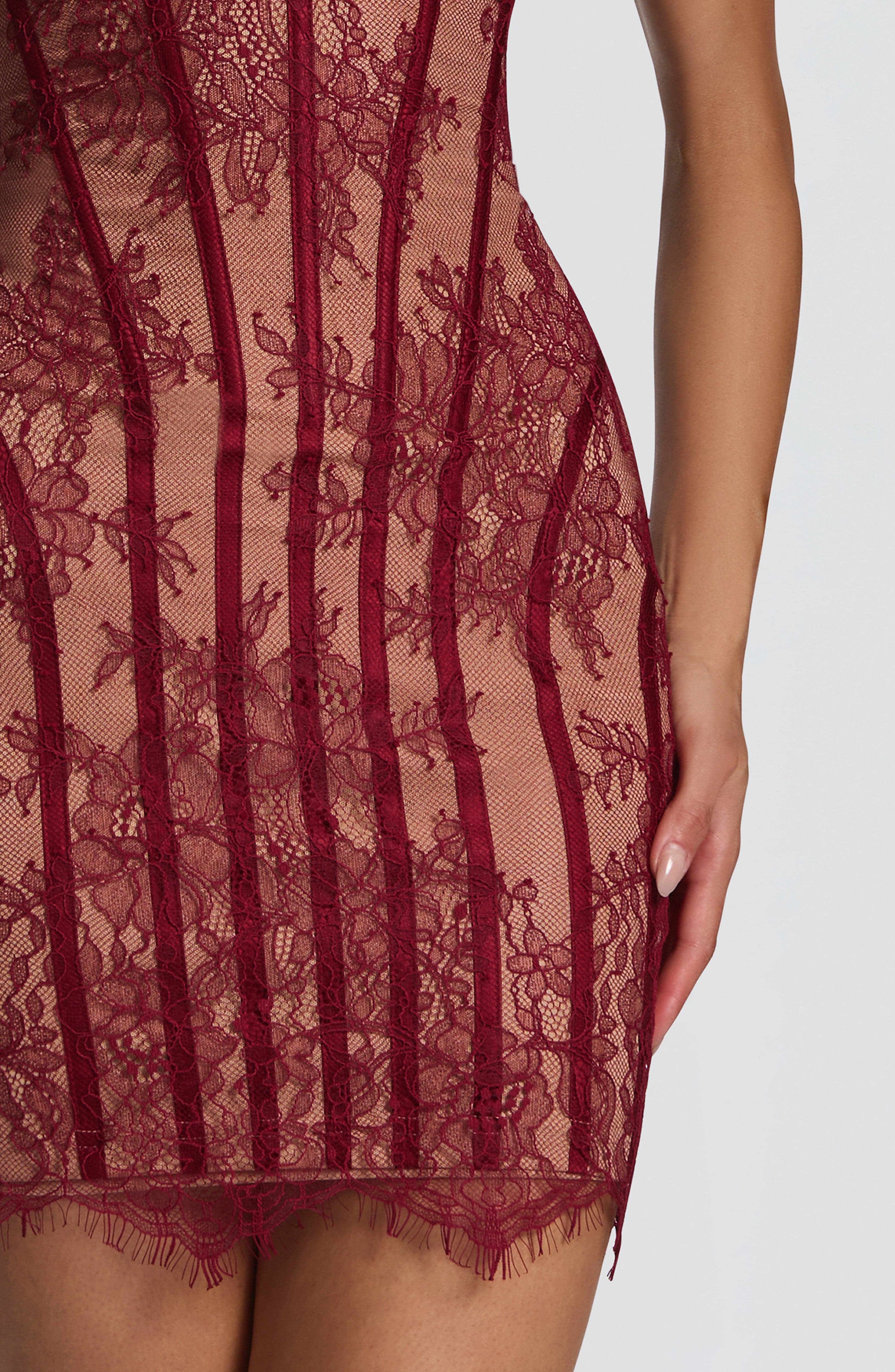 Sian™ - Vestido Mini en Encaje Floral Burgundy Position 4
