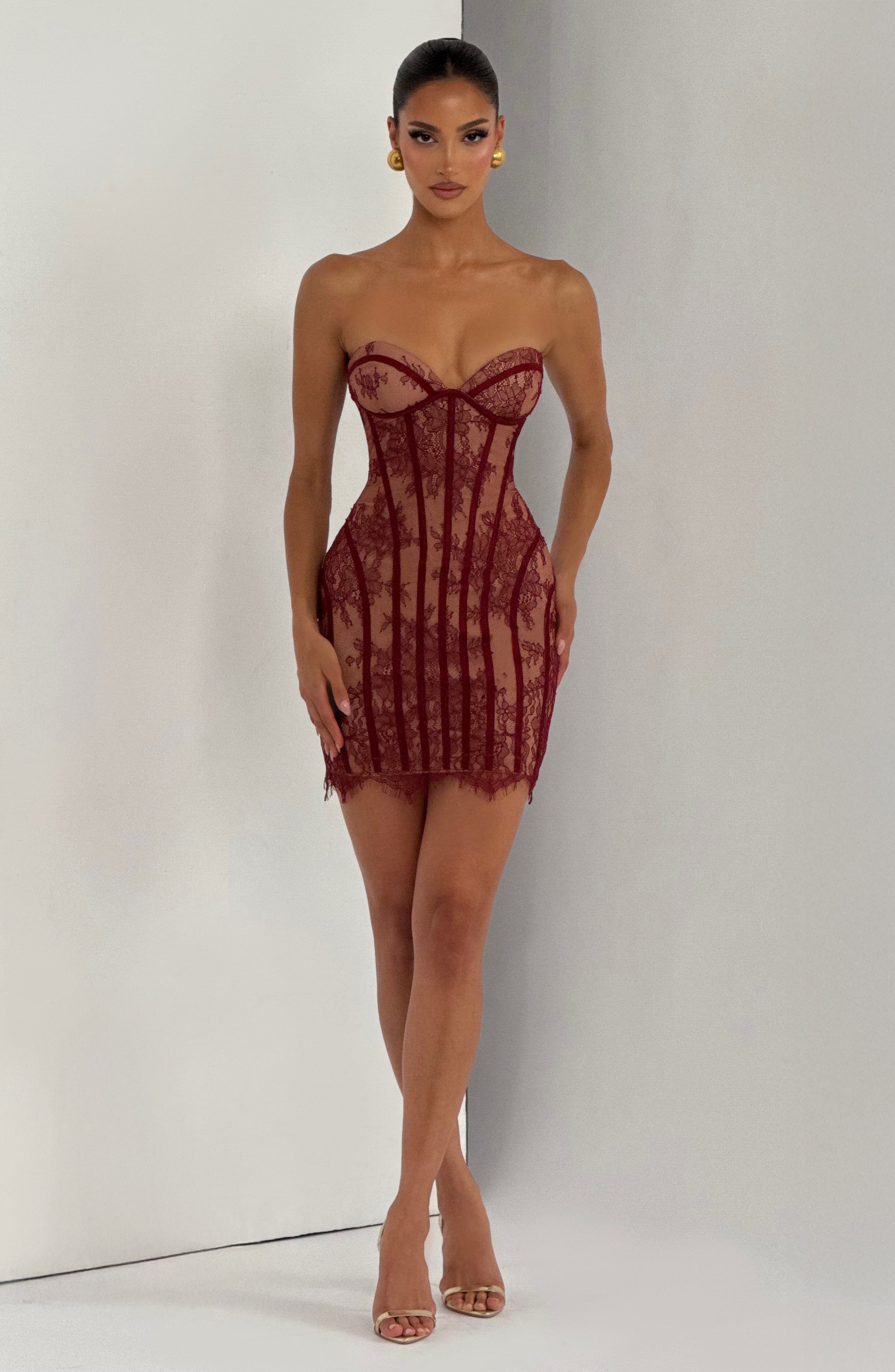 Sian™ - Vestido Mini en Encaje Floral Burgundy Position 8