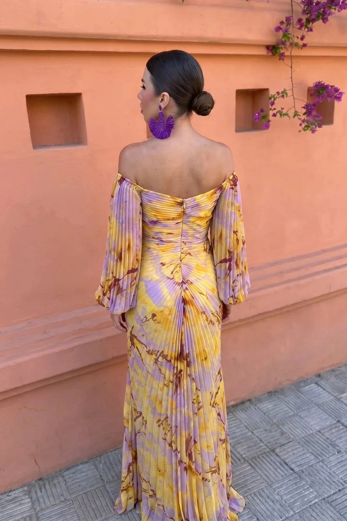 GREGORIA|VESTIDO LARGO FLORAL CON ESCOTE PRONUNCIADO